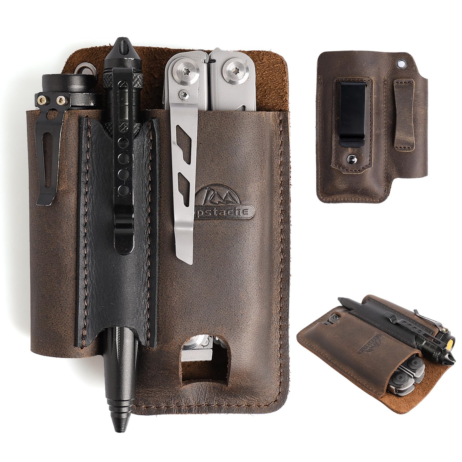 Leather Multitool Sheath with Belt Clip - Multi Tool Holster for Belt - EDC B...