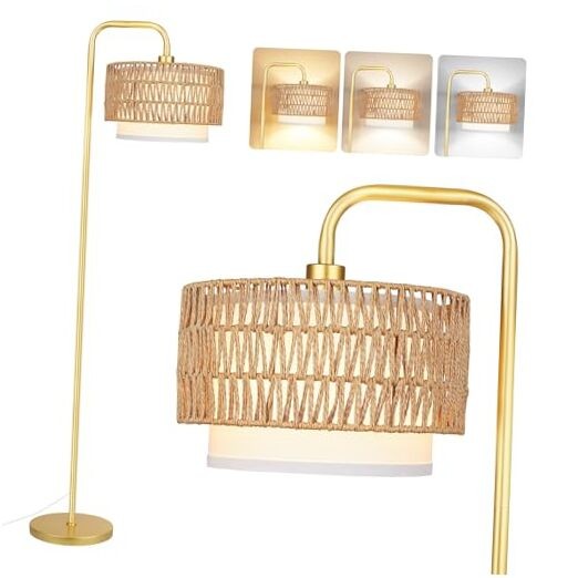 Gold Floor Lamp for Living Room, Farmhouse Tall Lamp Dual-layer shade gold