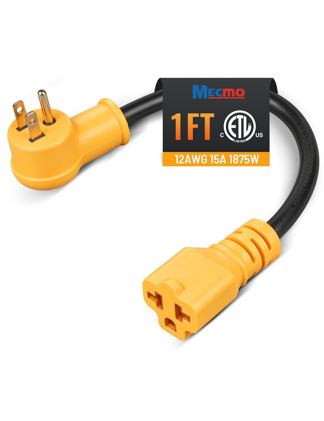 Waterproof 1ft 15 Amp Household to 20 Amp AC Power Adapter Cable, 12/3 Outdoo...