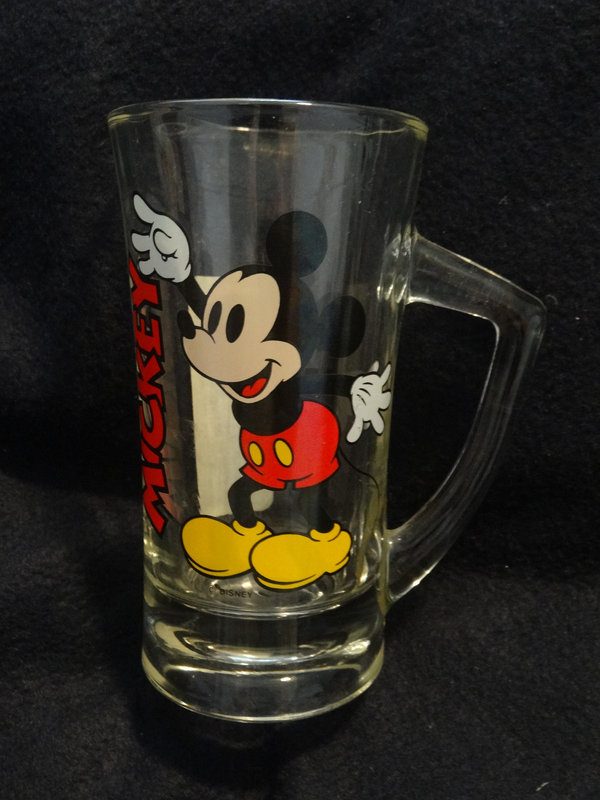 Walt Disney Cartoon Mickey Mouse Mug Stein Clear Glass EUC