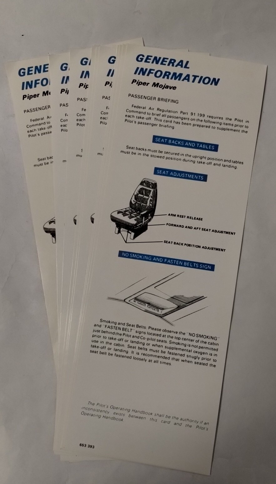 10-Piper Mojave Passenger Briefing Cards-Originals