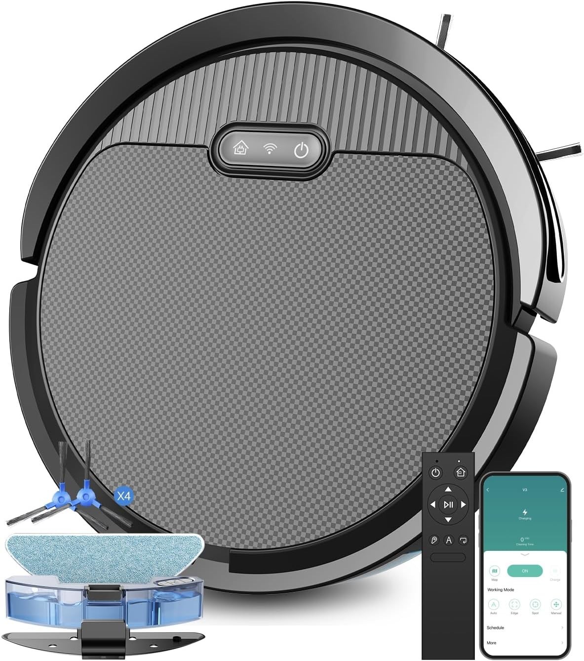 3in1 Robot Vacuum and Mop Combo 5000Pa Suction，Works with 2.4G WiFi/App/Remote