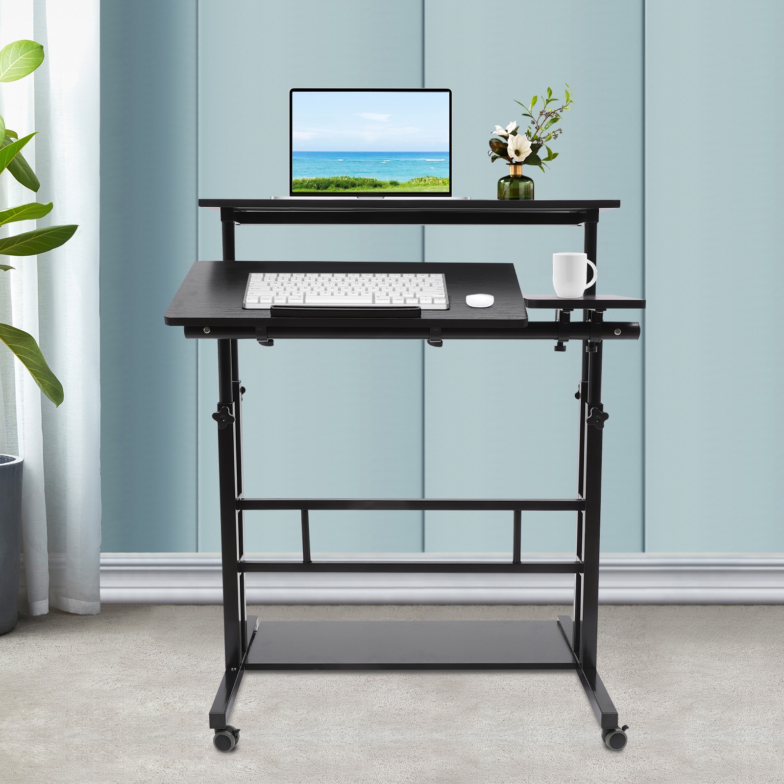 Mobile Rolling Computer Desk Laptop Table Stand w/ Wheel Home Office Workstation