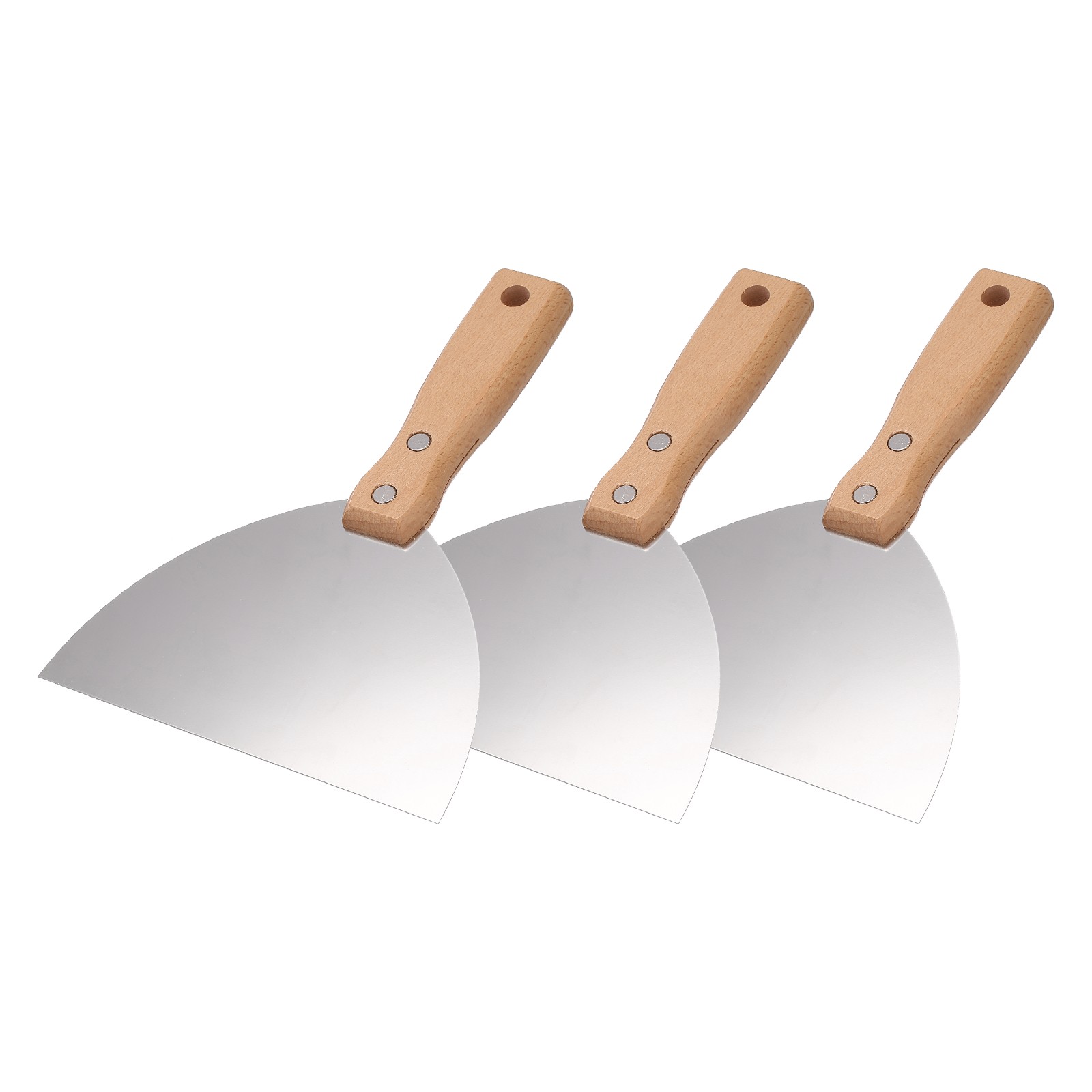 3Pcs 6" Putty Knife Wooden Handle Stainless Steel Taping Knife, Wood(150mm)