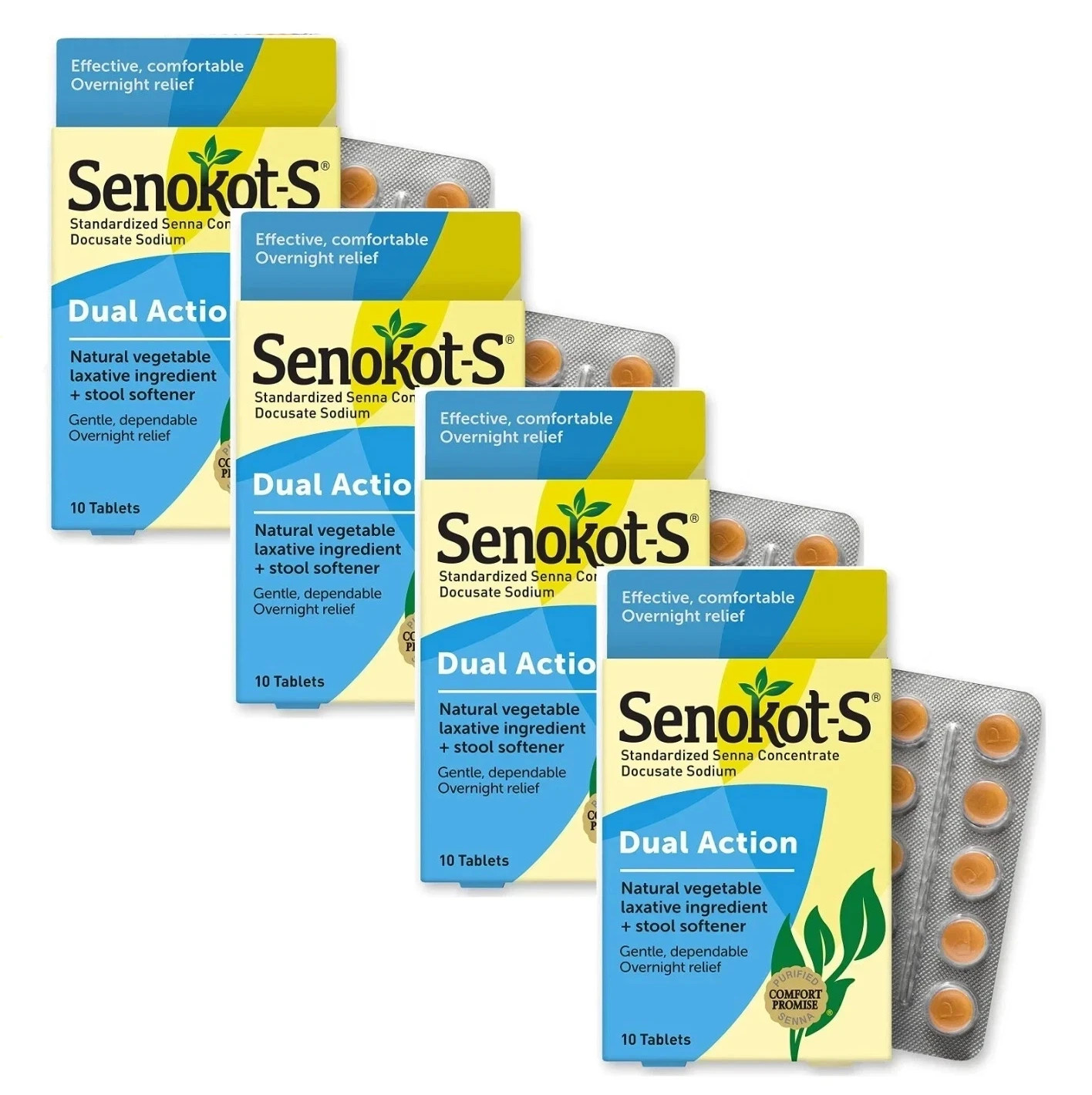 4 Pack Senokot-S Dual Action Natural Vegetable Laxative 10 Ct Each