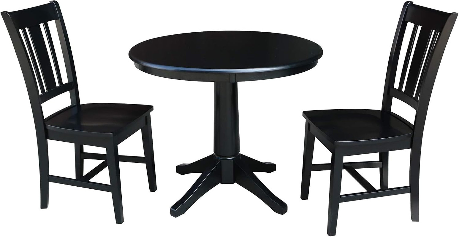 International Concepts 36" round Top Pedestal Table - with 2 San Remo Chairs, Bl