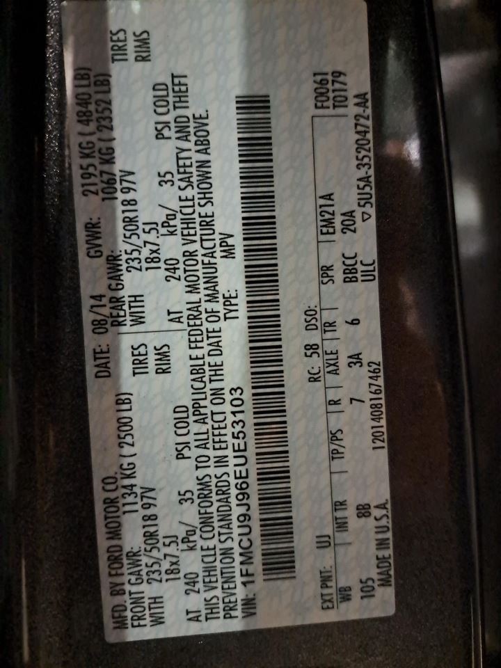 2014 Ford Escape Right Passenger Dash Air Bag Oem
