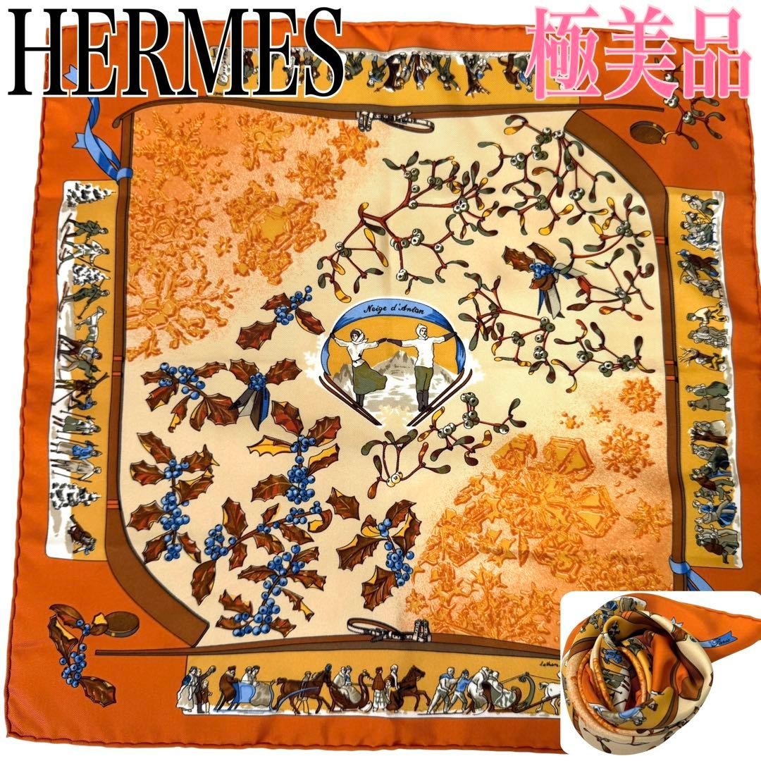 Hard To Obtain Popular Extreme Hermes Petit Carre Scarf Last Year'S Snow Orange