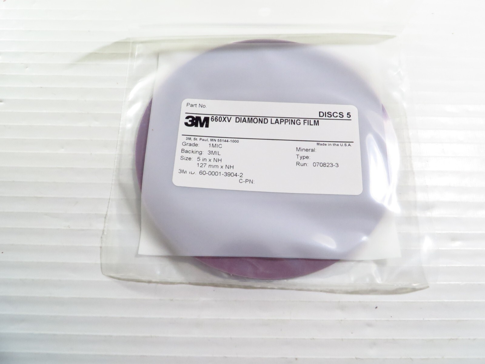 5 Sheets 3M 660XV Diamond Lapping Film 5", Grade: 1MIC, ID: 60-0001-3904-2