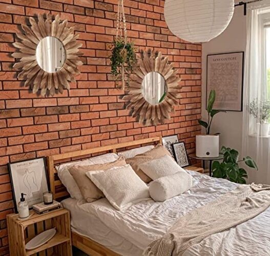 2 Pack 22 Inch Boho Wall Sunburst Mirror Rustic Round Wood Decorative Mirror