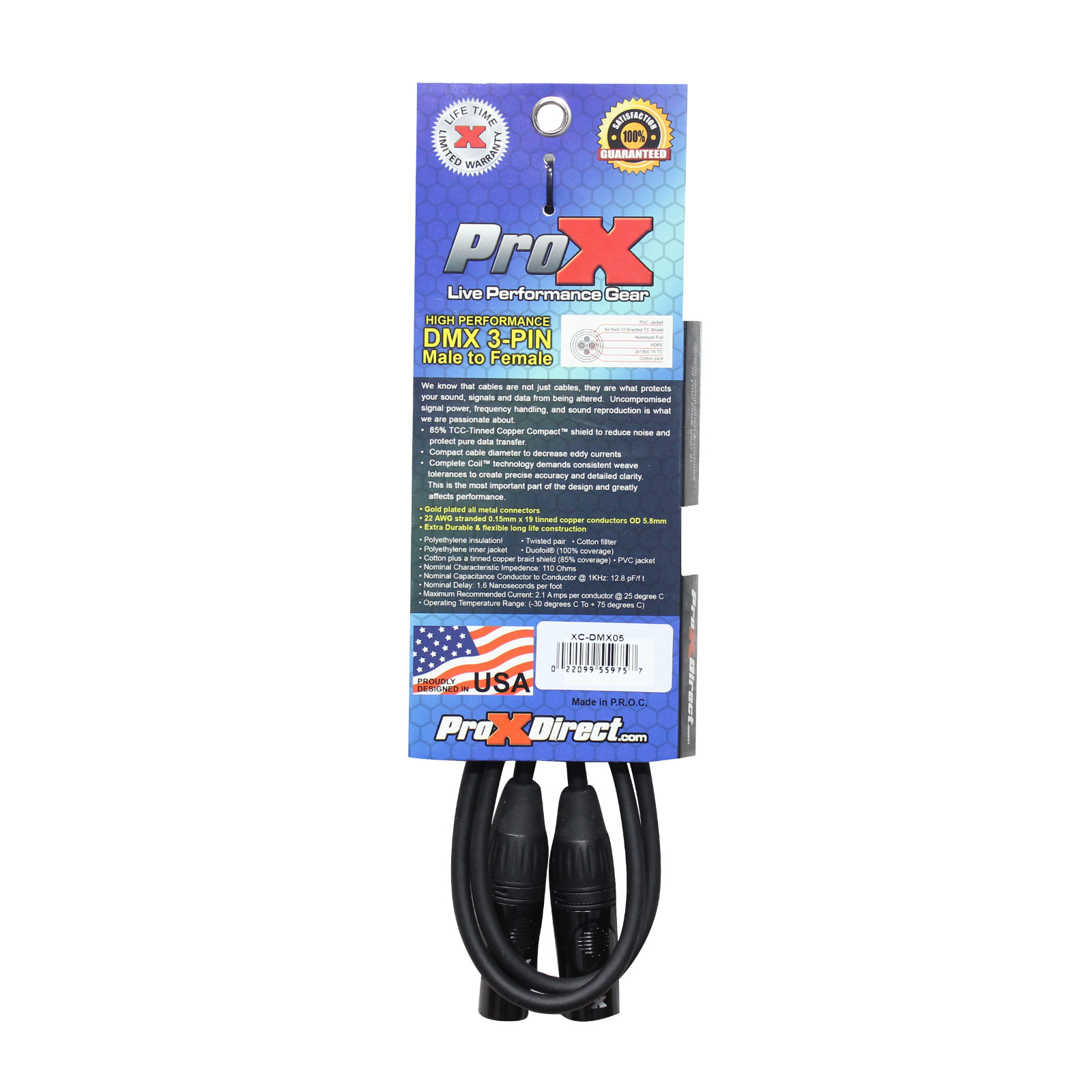 5 ProX DMX Cables 3 Pin 5ft High Performance Lighting Data Cable