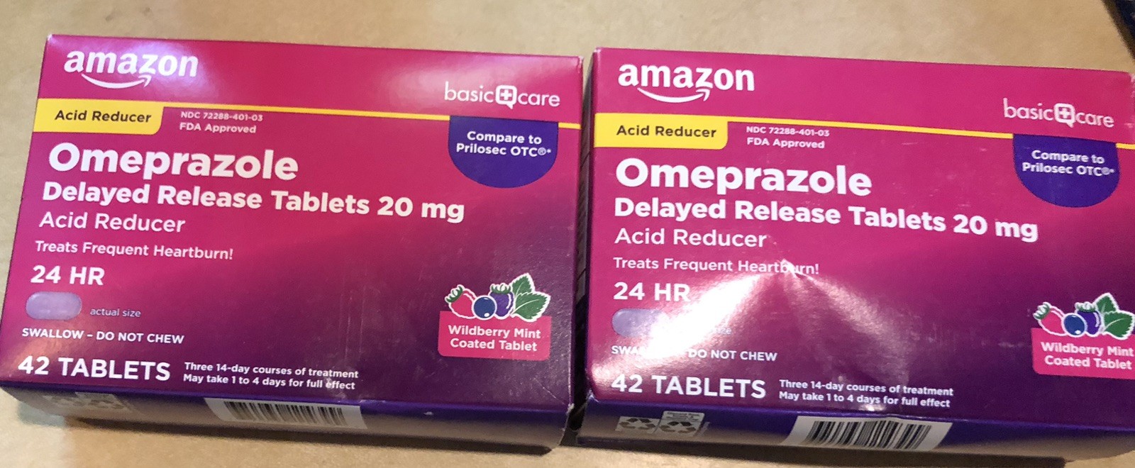 Two Sealed Boxes Amazon Basic Care Omeprazole Delayed Release Tablets 20mg 42ct
