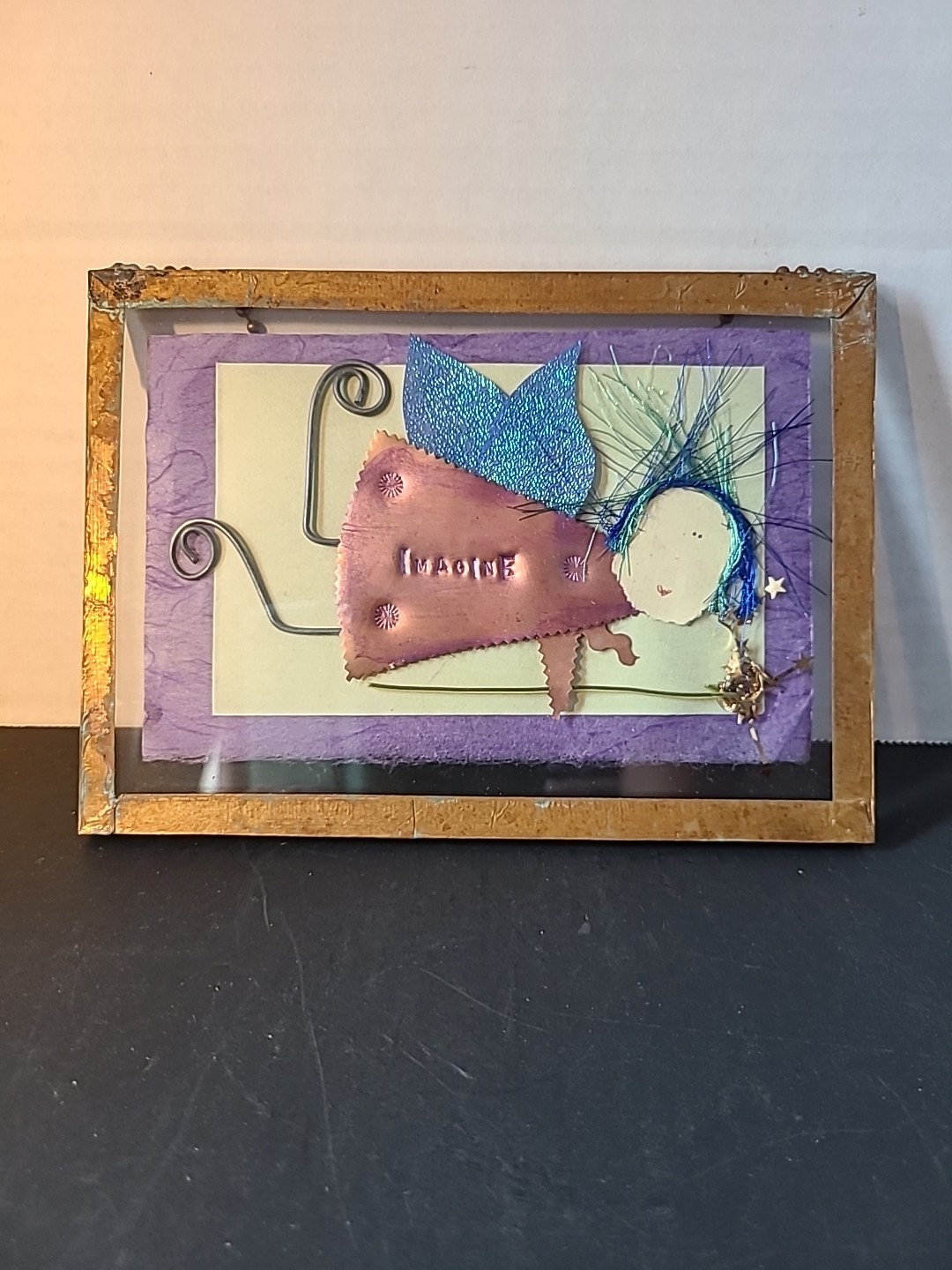 Imagine Mixed Media Art By A. I. Paper Design 7x5 Copper Frame Angel Design