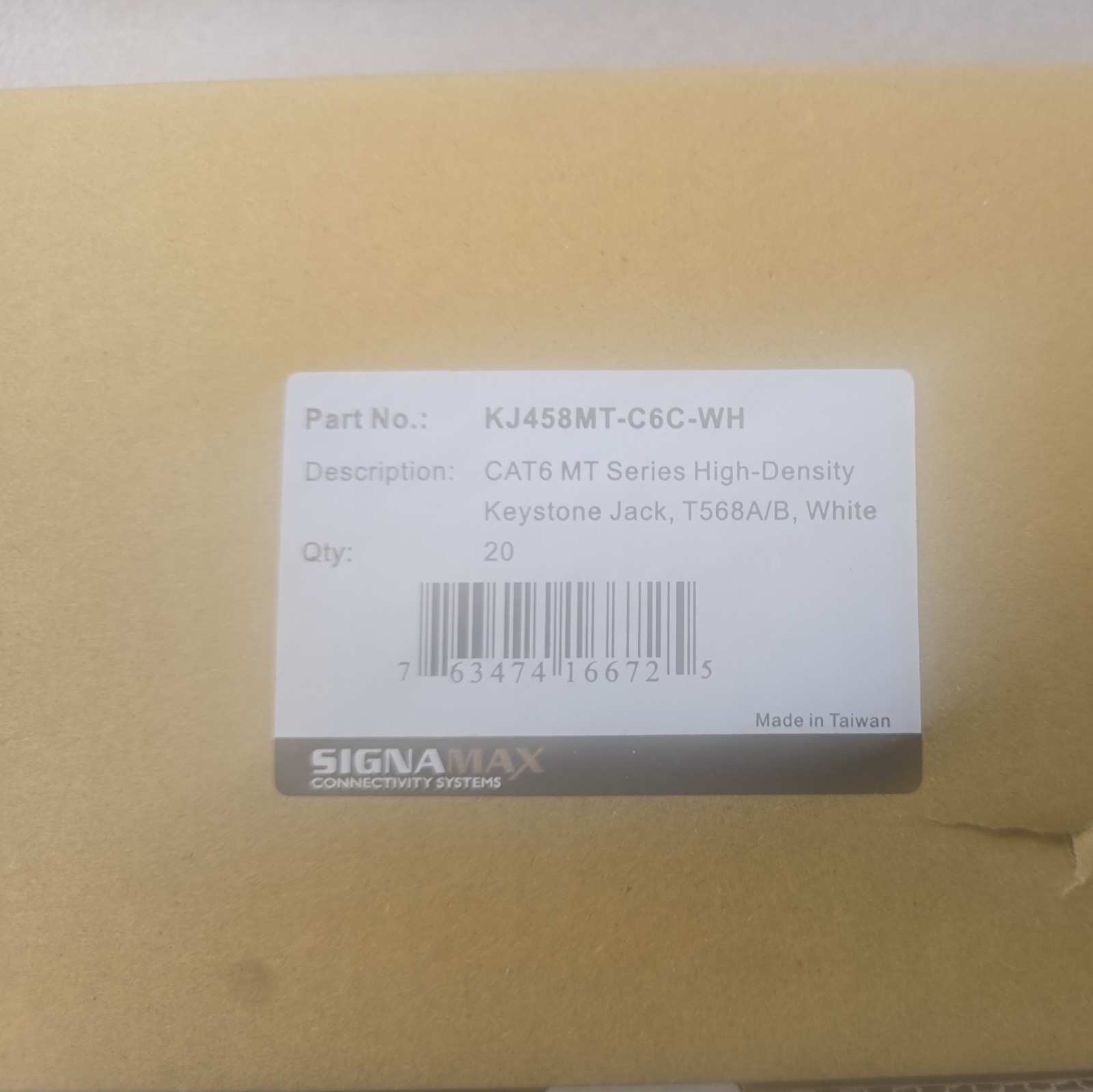 Signamax KJ458MT-C6C-WH OQ20 Cat6 MT Series HD (box of 20) Keystone Jack, T5