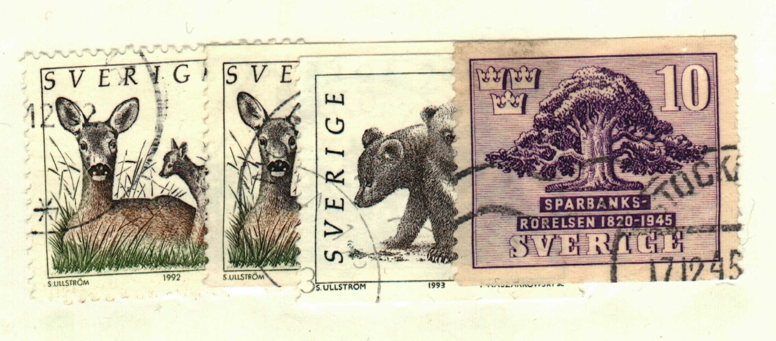 Sweden #366, 1921-2, 1927 used deer, bear