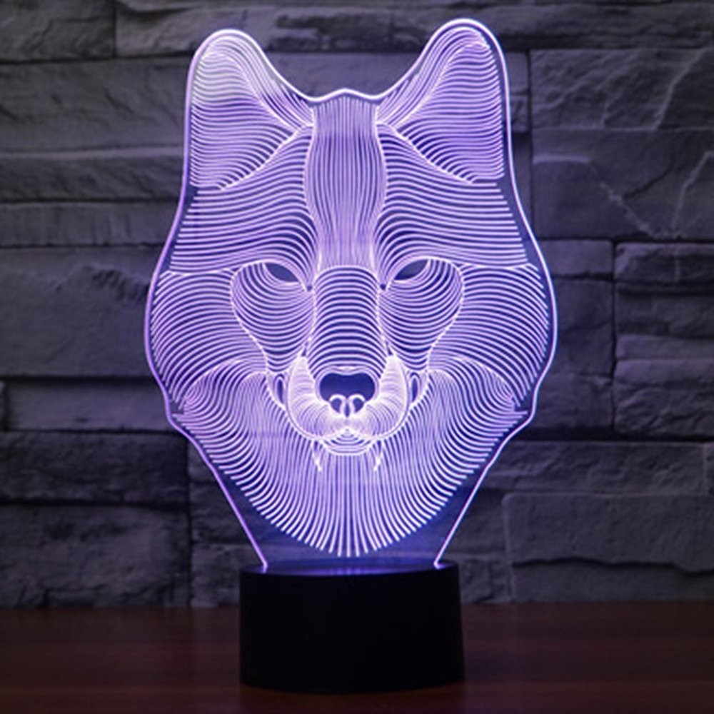 Animals Wolf 3D Night Light Touch Control Desk Lamps, 7 Color Changing Table ...