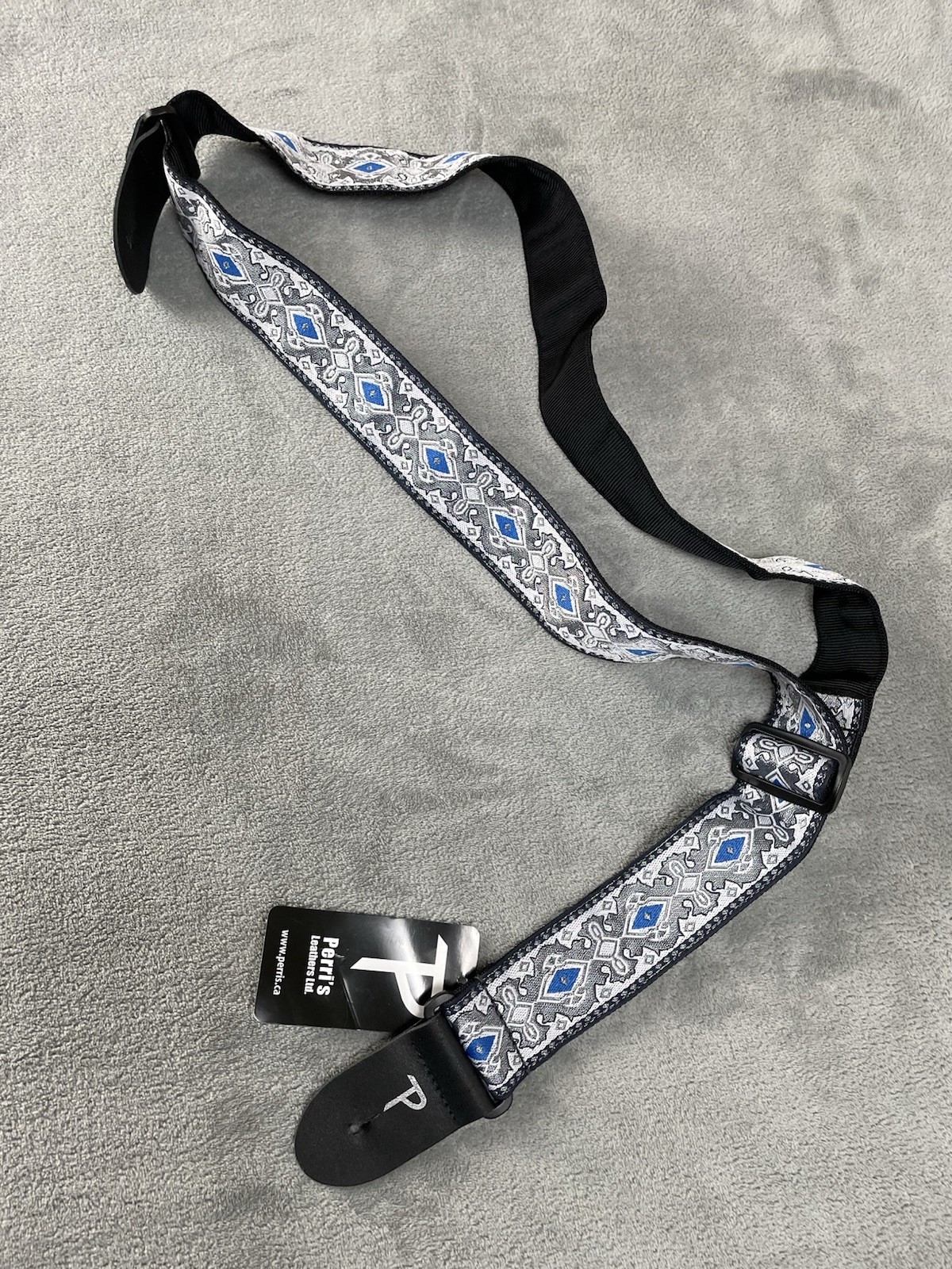Perri's Jacquard Guitar Strap 2" Thick Adjustable NEW NWT Gray Silver Blue