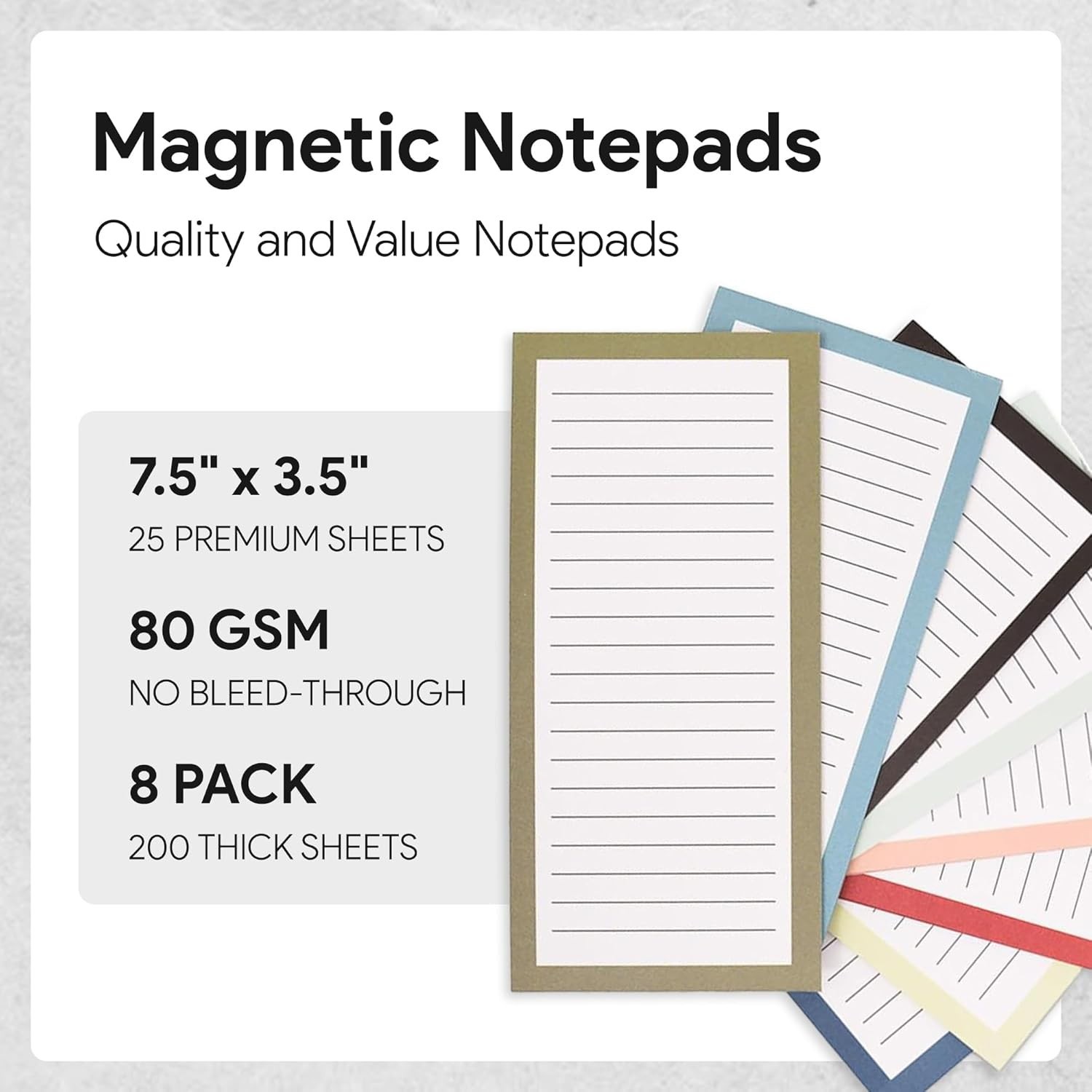 Strong Magnetic Notepads - 8 Solid Pattern Memo Pads, Perfect for Shopping Lists