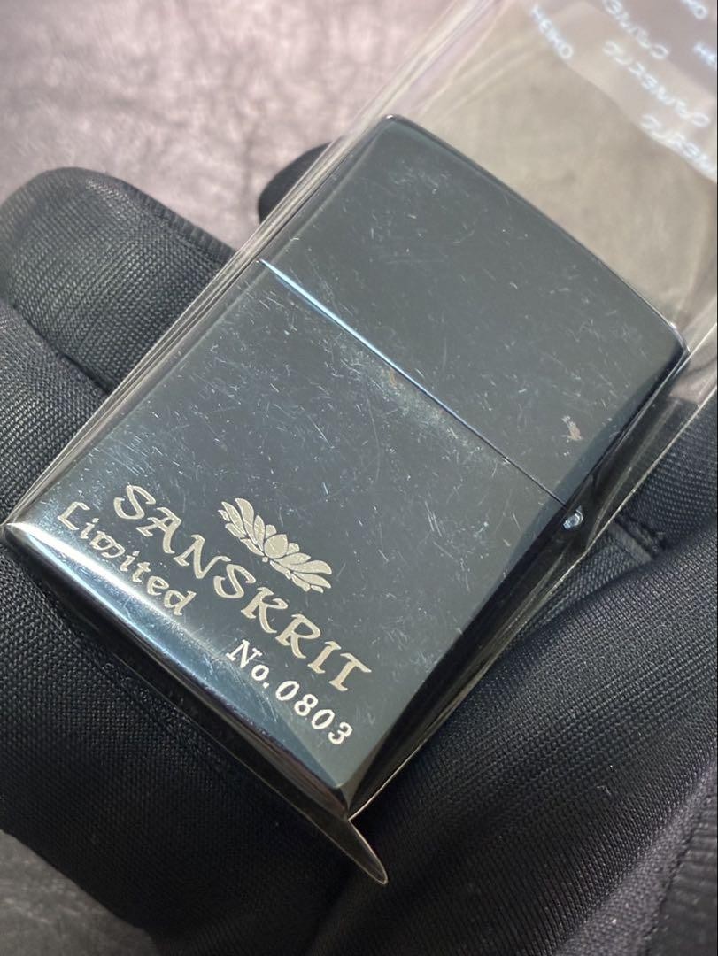 Zippo Bonji Sanskrit Blue Metallic Silver Double Sided Processing Lighter