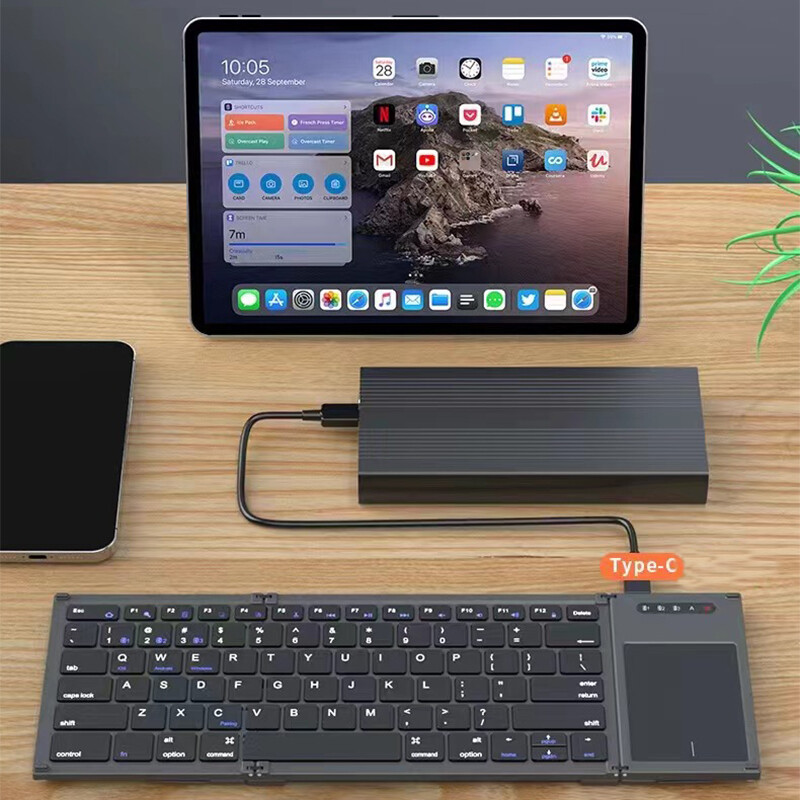 Wireless Bluetooth keyboard touchpad Rechargeable ultrathin foldable Portable