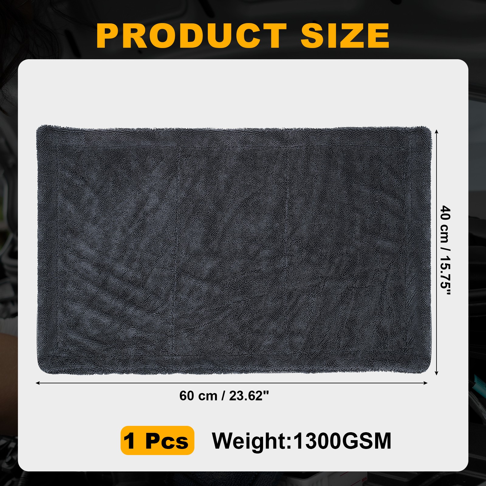 16x24" Microfiber Car Towels 2 Layers Grey 1300GSM
