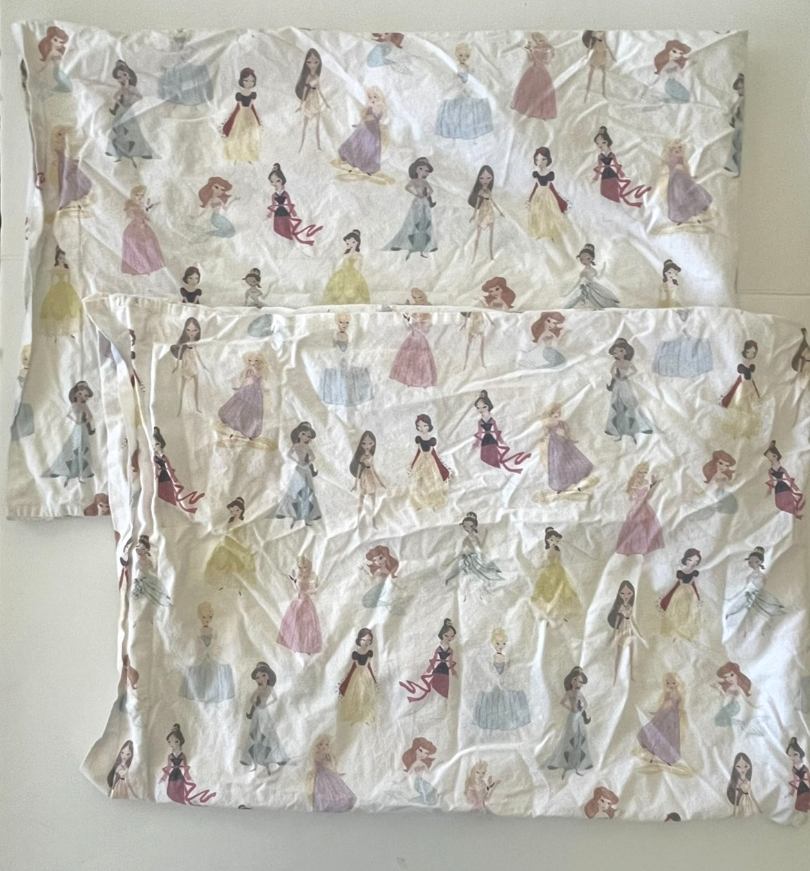 Pair Pottery Barn Kids Standard Pillowcases Disney Princess Organic Cotton