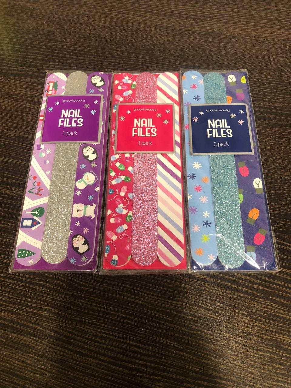 3-PACK Groovi Beauty Christmas Holiday Nail File Bundle 3 each