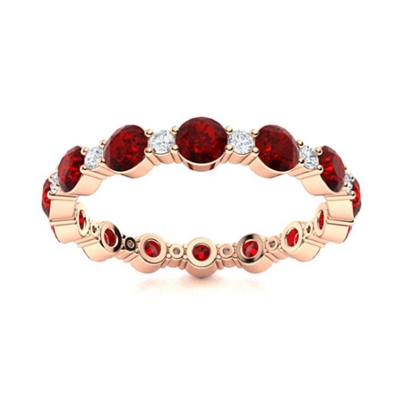 925 Sterling Silver Round Natural Garnet Eternity Prong Ring Jewelry