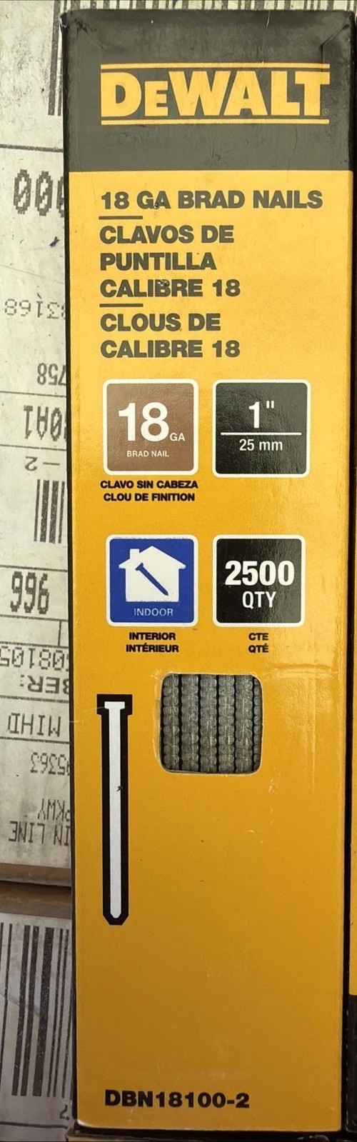 DeWalt DBN18100-2 Brad Nail 18-Ga 1" DBN18100-2 (2500/Pack) New