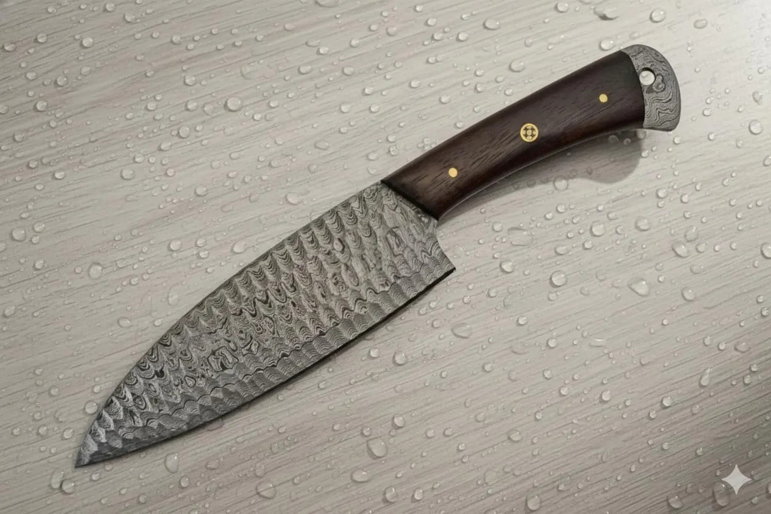 Hand Forged Damascus Chef Knife Raindrop Pattern Wood Handle Kitchen UtilityTool