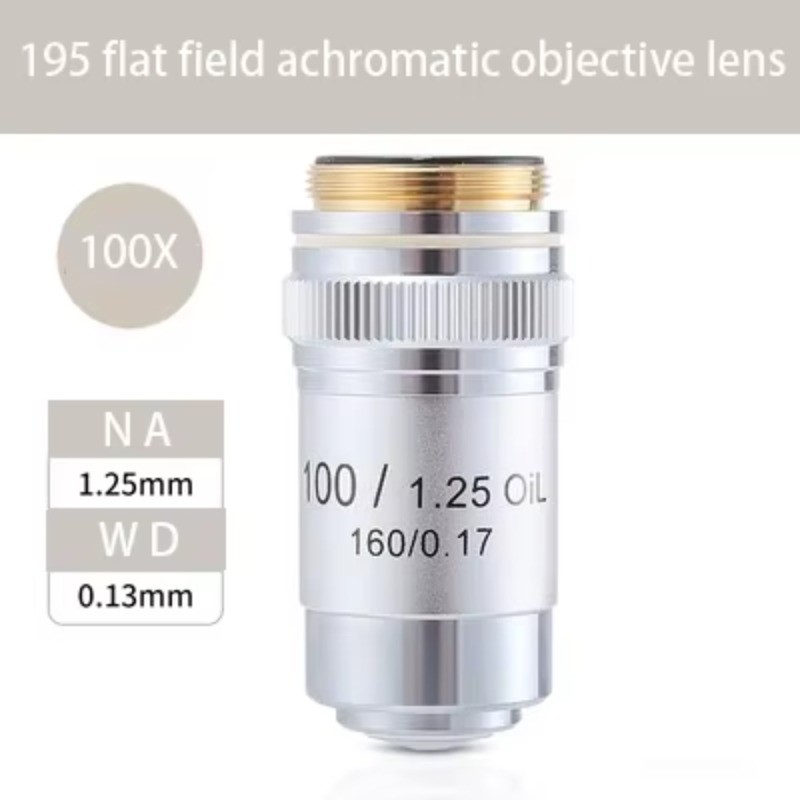 100X Oil Spring‑Loaded 195 Objective Lens RMS 20.2mm for Microscop