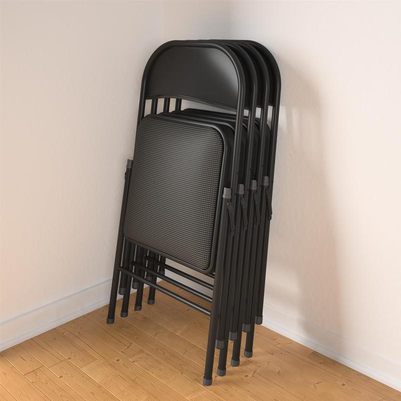 Padded Folding Chair Heavy Duty Indoor Use Non-Slip Leg Tips Easy Storage Black