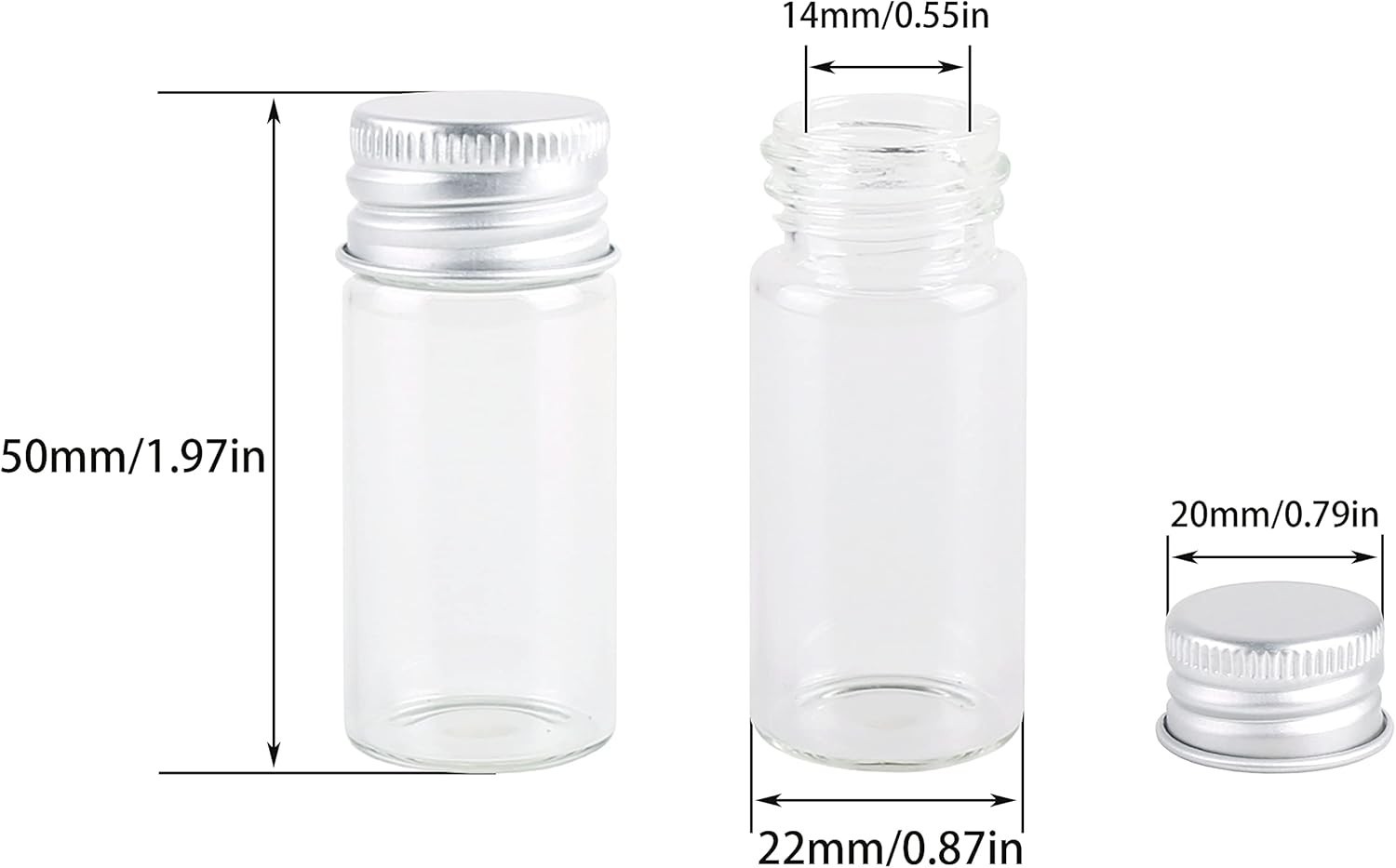 24 Sets 10Ml Glass Vials Small Bottles Mini Tiny Jars with Aluminum Screw Caps S