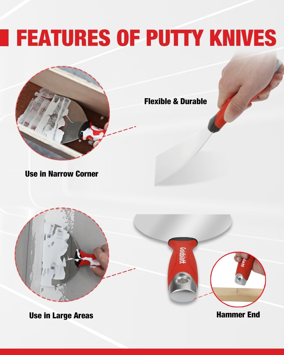 Versatile 14-in-1 Drywall Tool Kit - Includes Joint Knives, Scrapers & Mud Pan