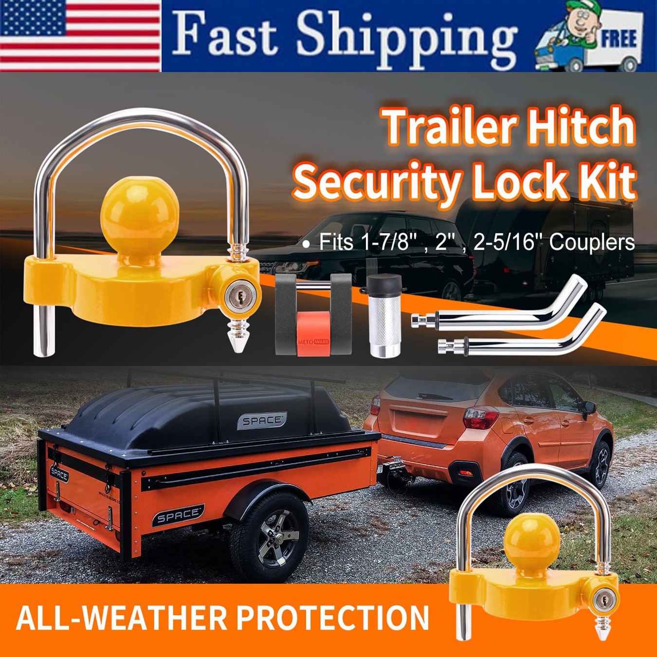 Universal Keyed Alike 2 Dual Bent Pin Hitch Trailer & Tongue Lock Set Anti-Theft