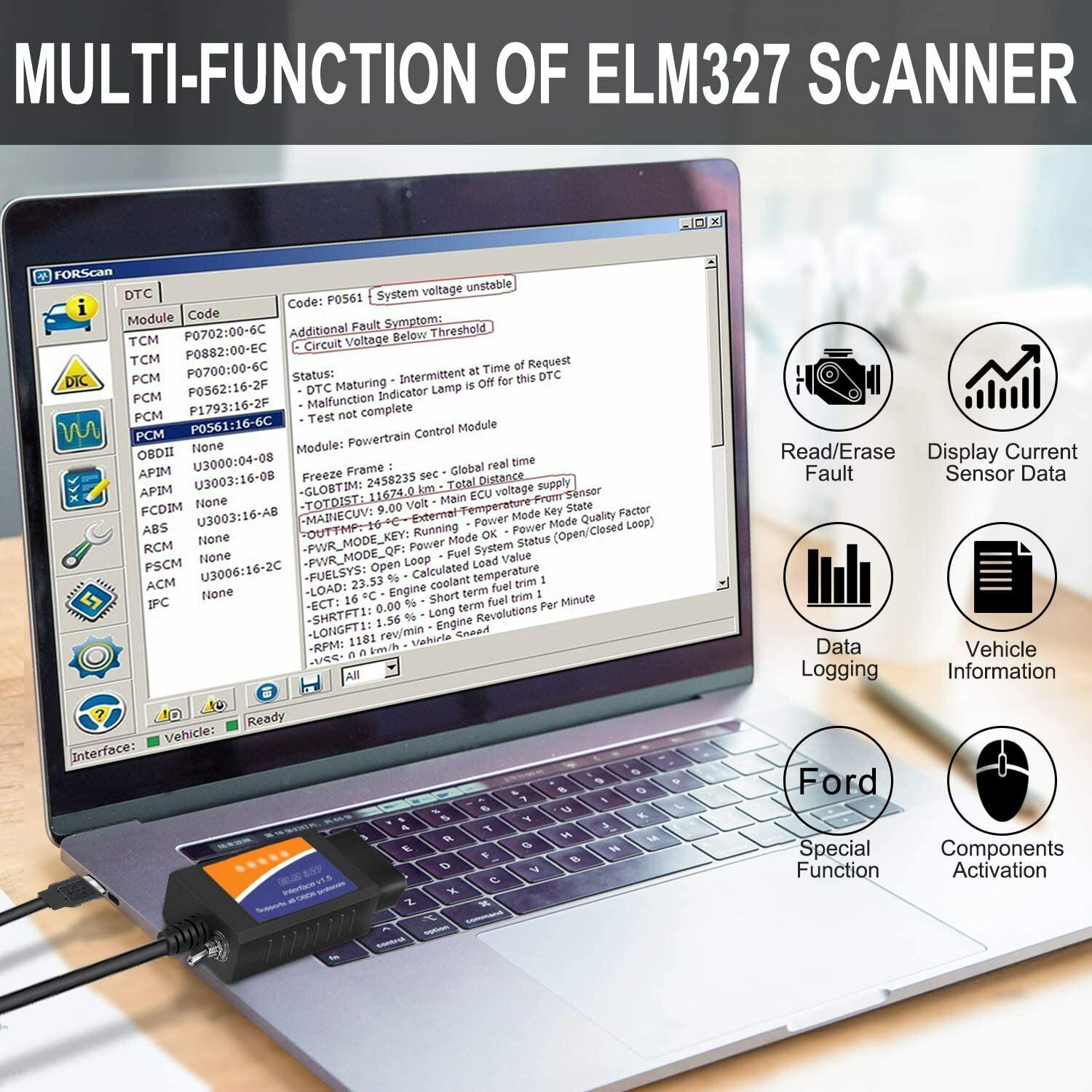 ELM327 V1.5 USB FORScan OBD2 Scanner Adapter for Ford Mazda Car and Light Truck