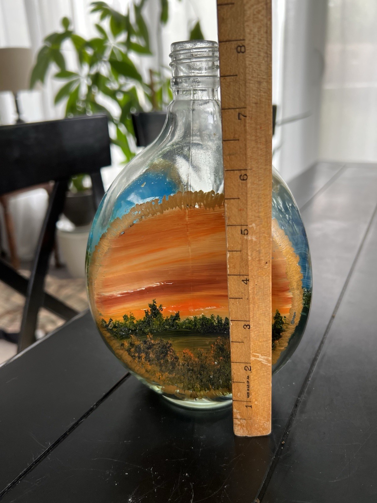 Hand Painted Three Sided Vintage Glass Haig & Haig Scottish Whiskey Bottle
