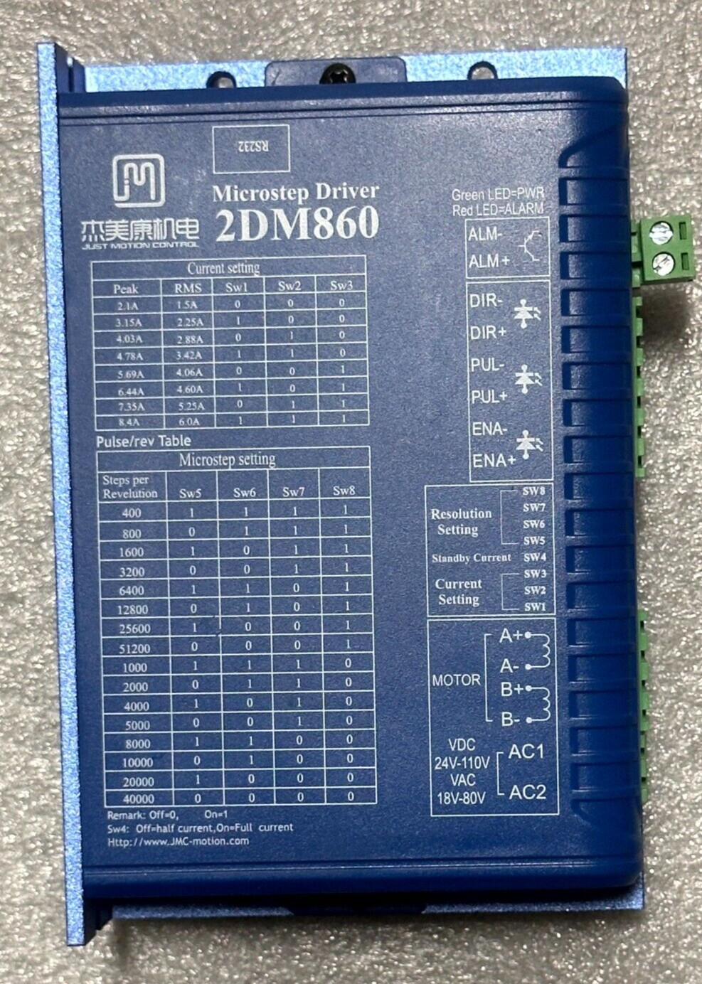 Just Motion Control 2-Phase Digital Microstep Driver 2DM86, DC24~110V, AC18-80V