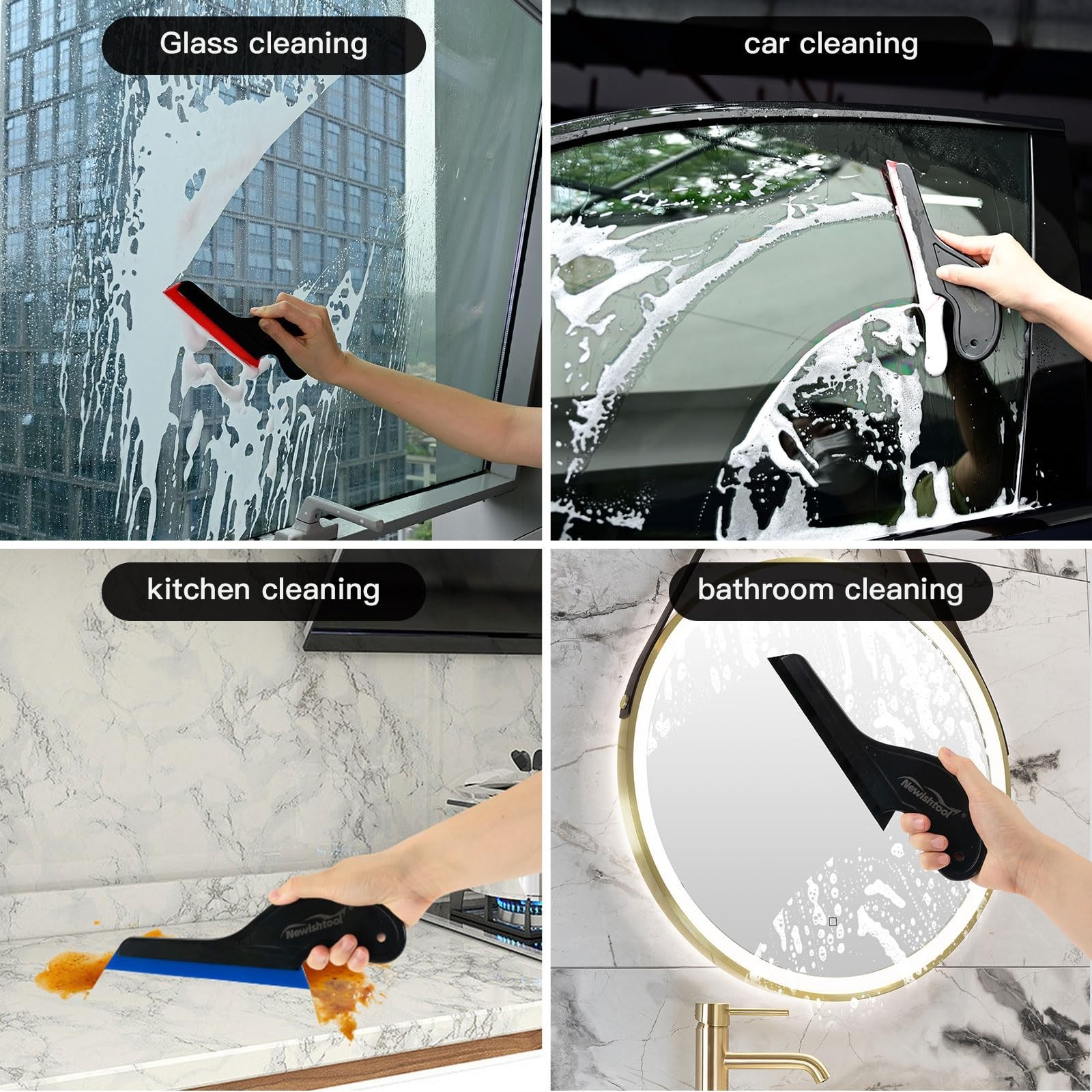 3 PCS Window Tint Tools - Silicone Squeegee Set, Long Handle Water Blade for Aut