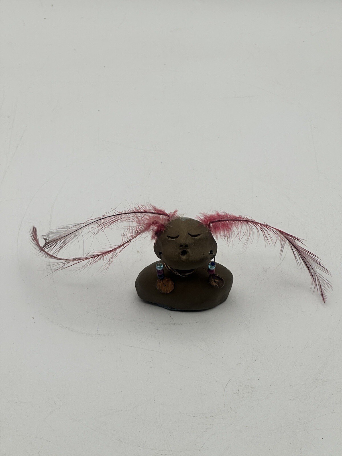Indigenous Bust Peruvian Hand Crafted From Clay Feathers Need Replaced