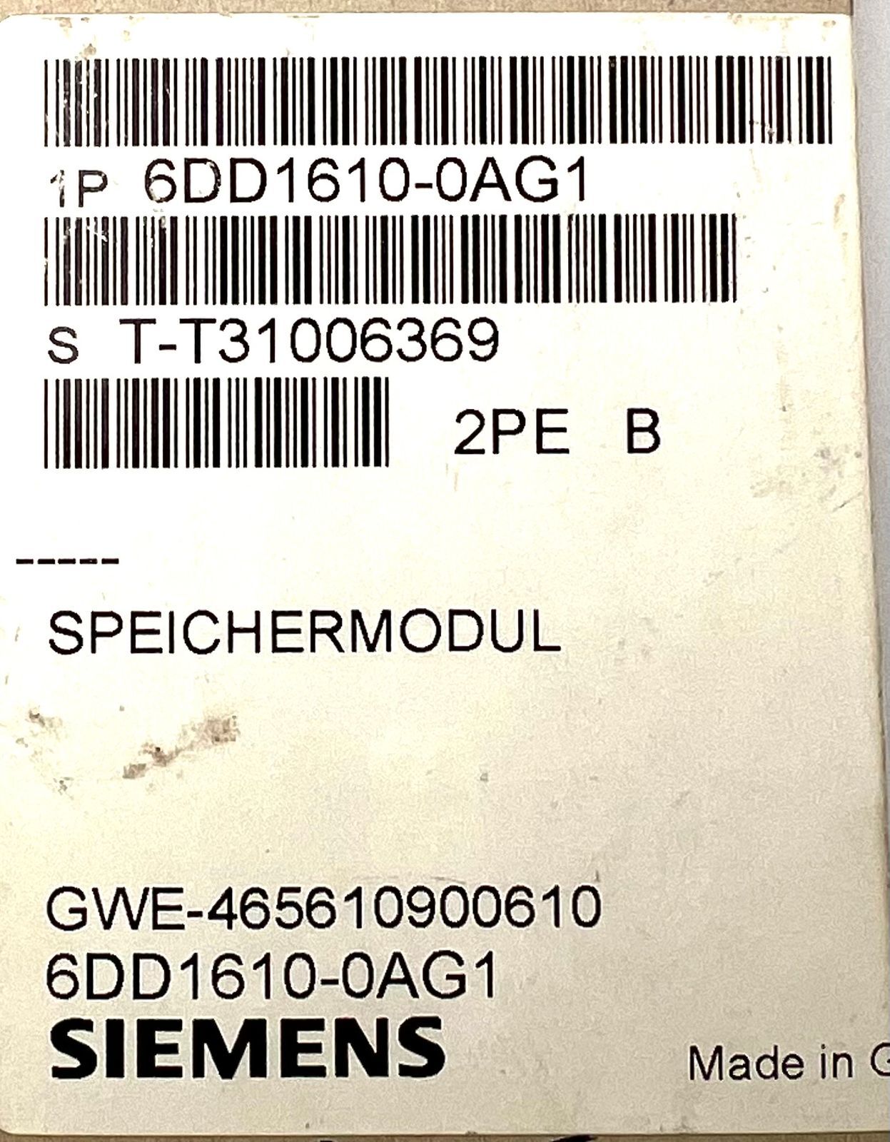 Siemens 6DD1610-0AG1 6DD1 610-0AG1 Version: B Memory Module -sealed-