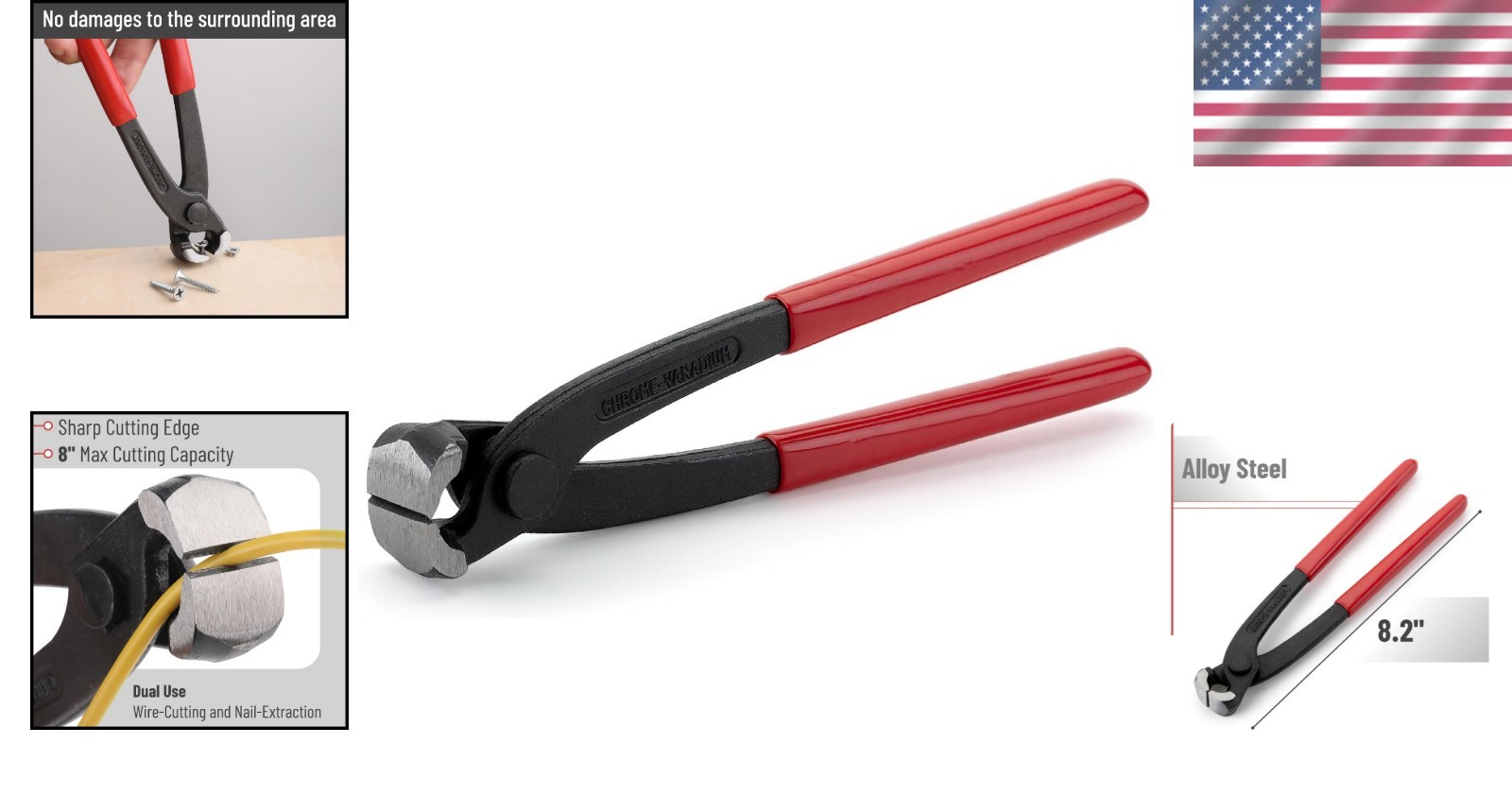 Bates 8-Inch Nail Puller - Red End Cutting Pliers for Effortless Extraction