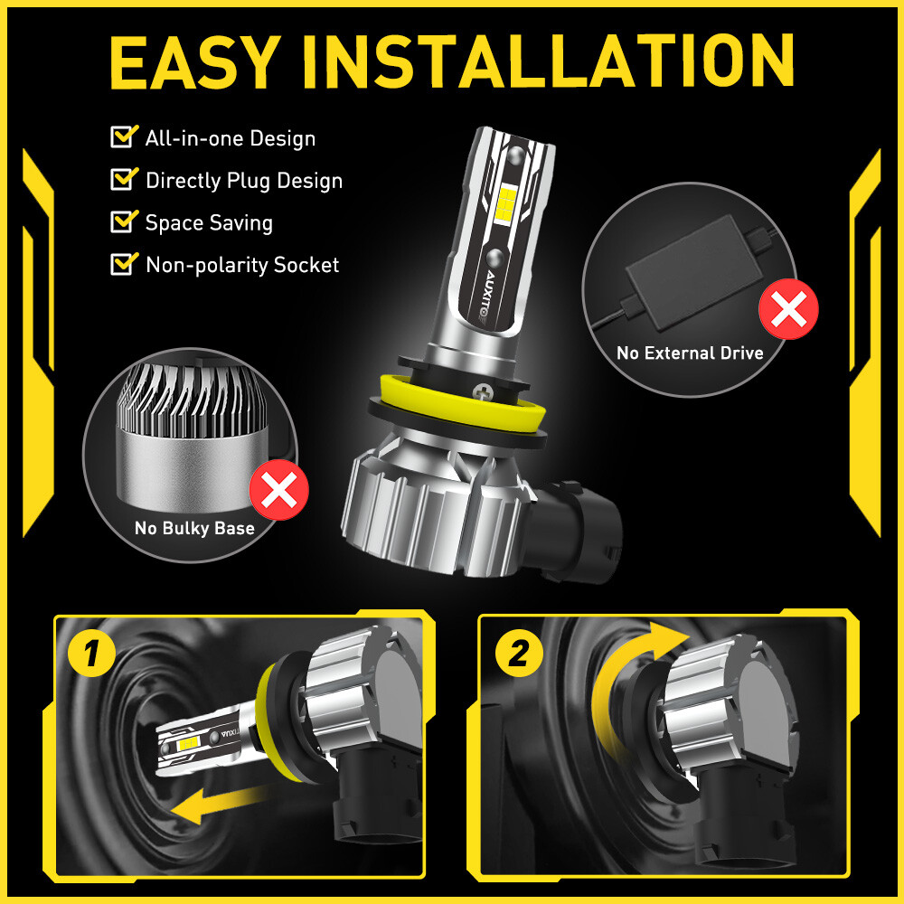 AUXITO 4*H11 LED Headlight Kit High Low Beam 500% Super Bright 6500K White Bulbs