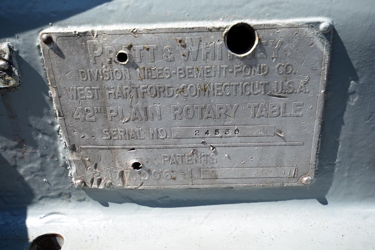 Pratt & Whitney 42" Plain Rotary Table (Inv.33940)