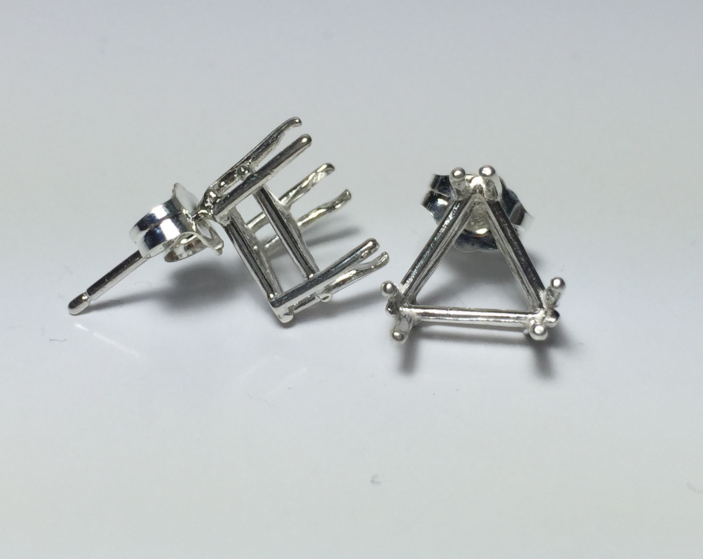 Two Triangle/Trillion  Sterling Silver Pre-Notched Earring Settings (5x5-9x9mm)