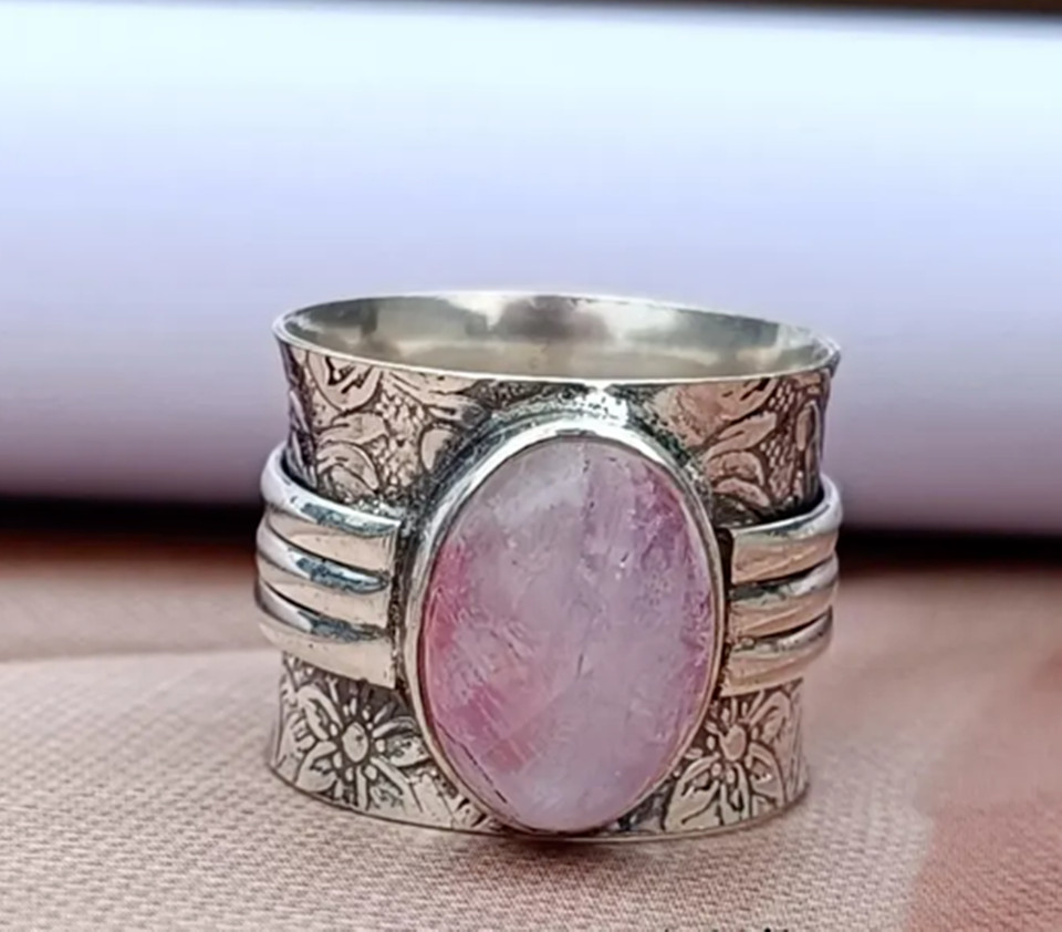 Pink Moonstone 925 Sterling Silver Handmade Ring Beautiful Gifts Jewelry D-1870