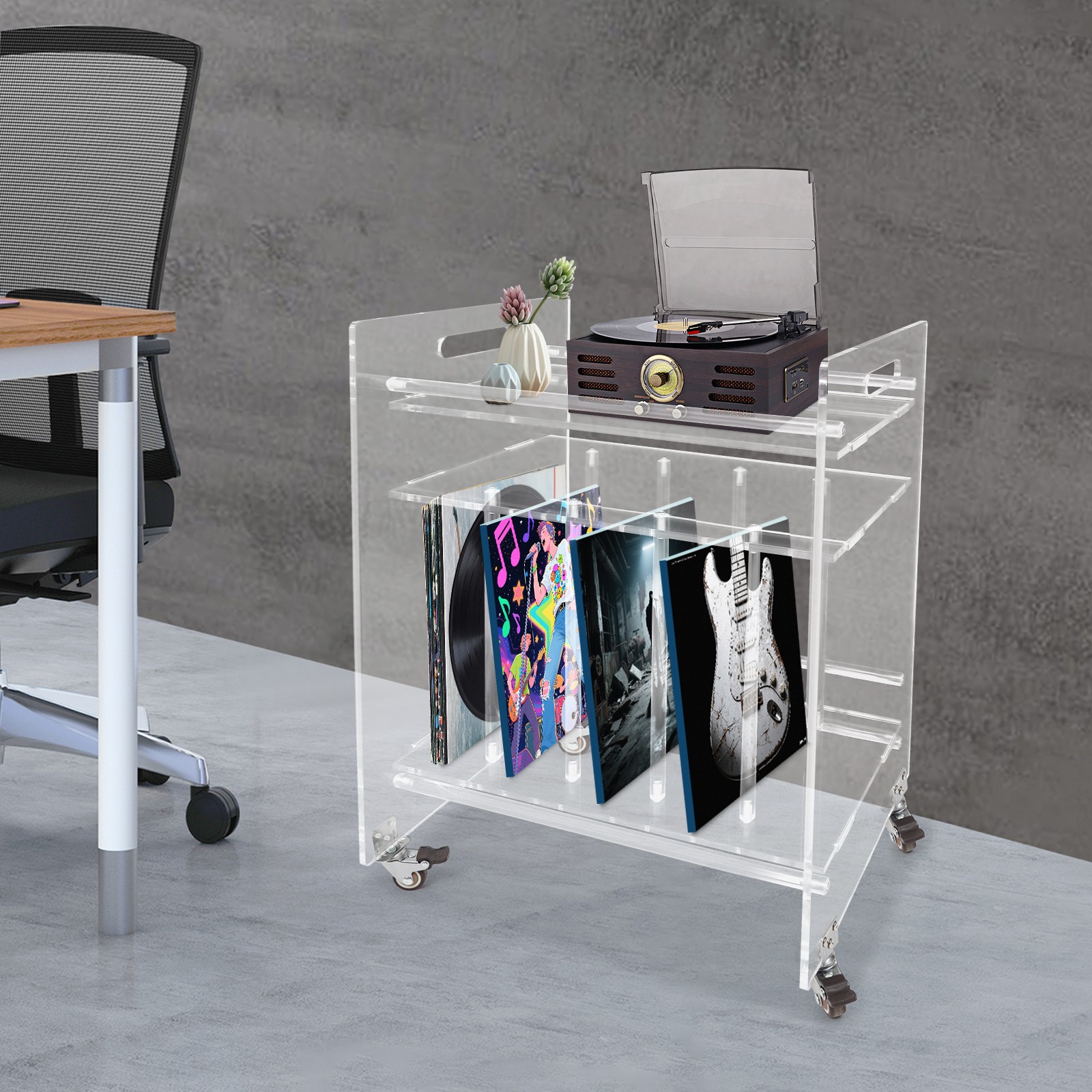Clear Record Player Stand, Record Storage Stand, Record Player Stand Table