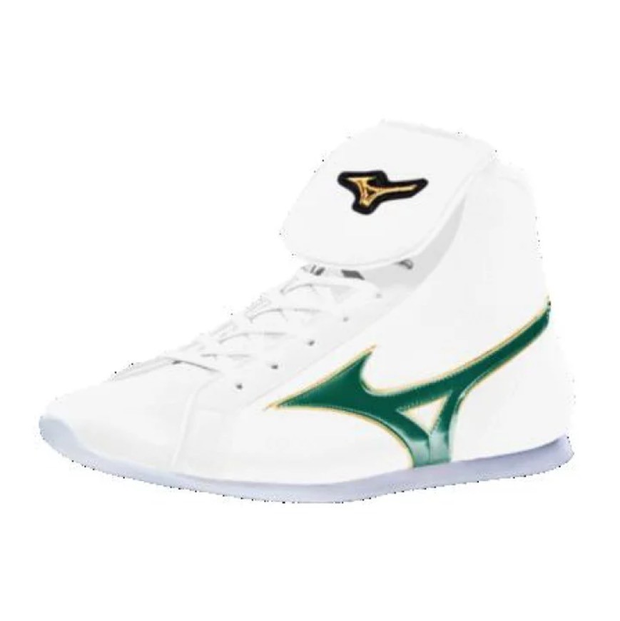 [Made to order] MIZUNO Short Boxing Shoes White/Green/Gold Line w/ Shoes Bag
