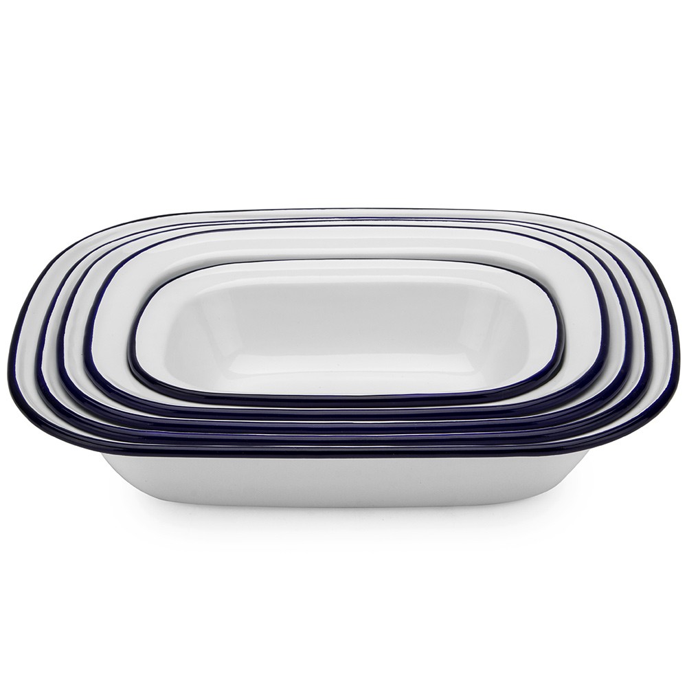 Falcon Enamel Pie Dish White & Blue Set 5pce