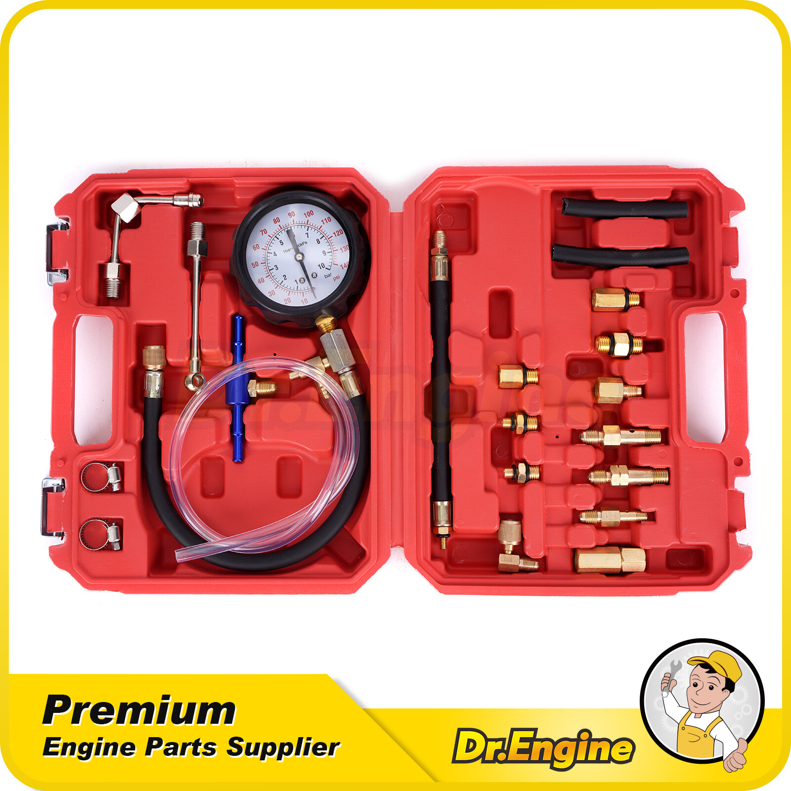 Fuel Injection Pressure Tester Kit Fuel Pressure Gauge Gasoline Gas Set 0-140PS